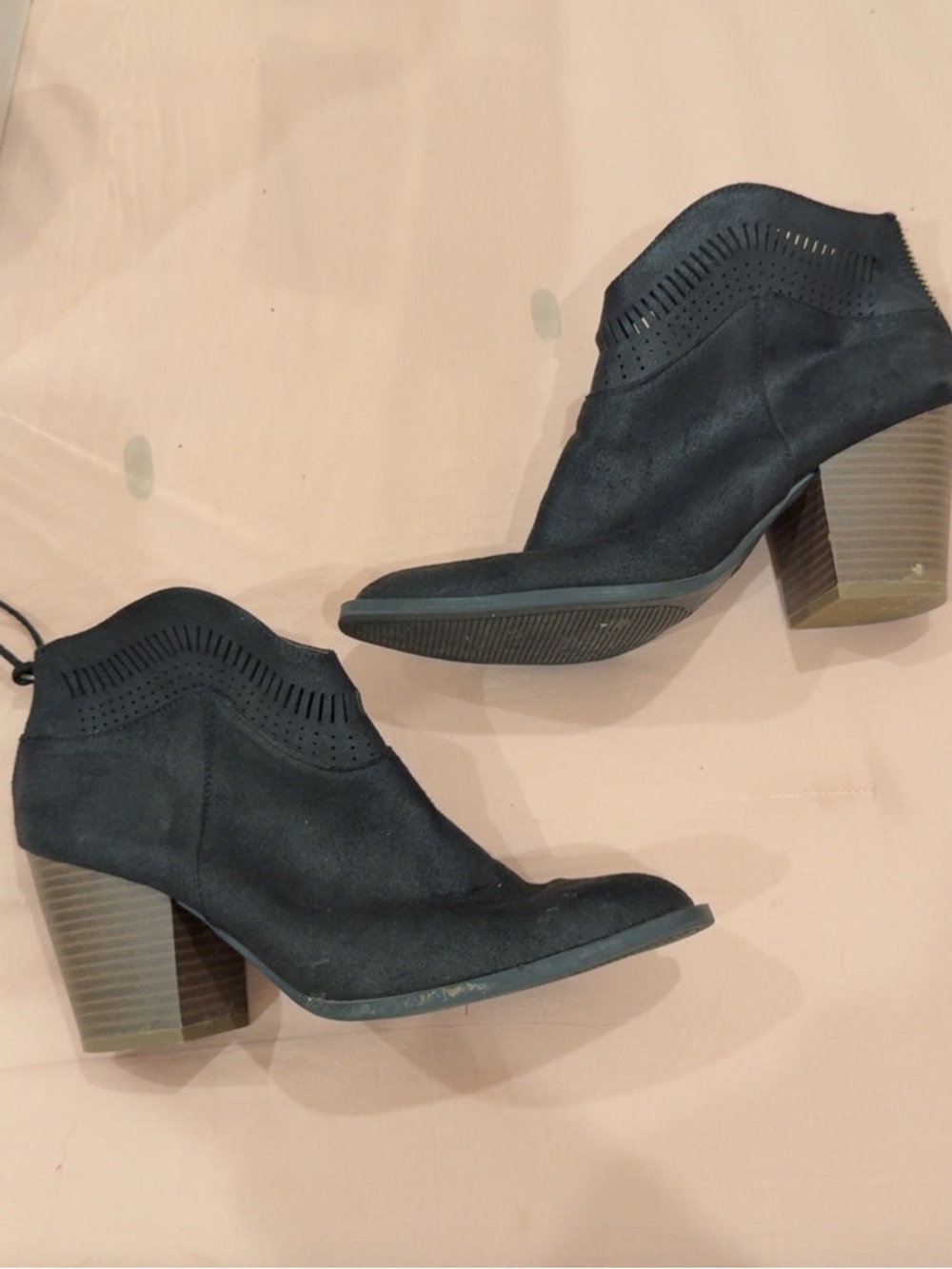 Women's Black Suede Ankle Booties with Stacked Heel